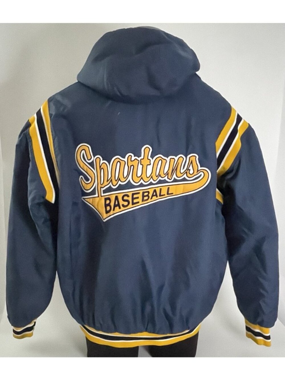 Vintage Birdie USA sz L Spartans Baseball Dugout Jacket Quilted Hood Holy Spirit